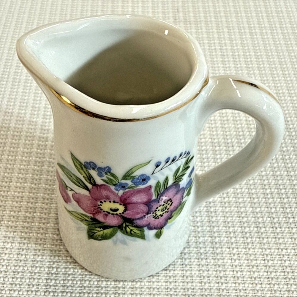 Vintage Stamped JAPAN 3" Miniature Pitcher - Creamer floral gold rimmed